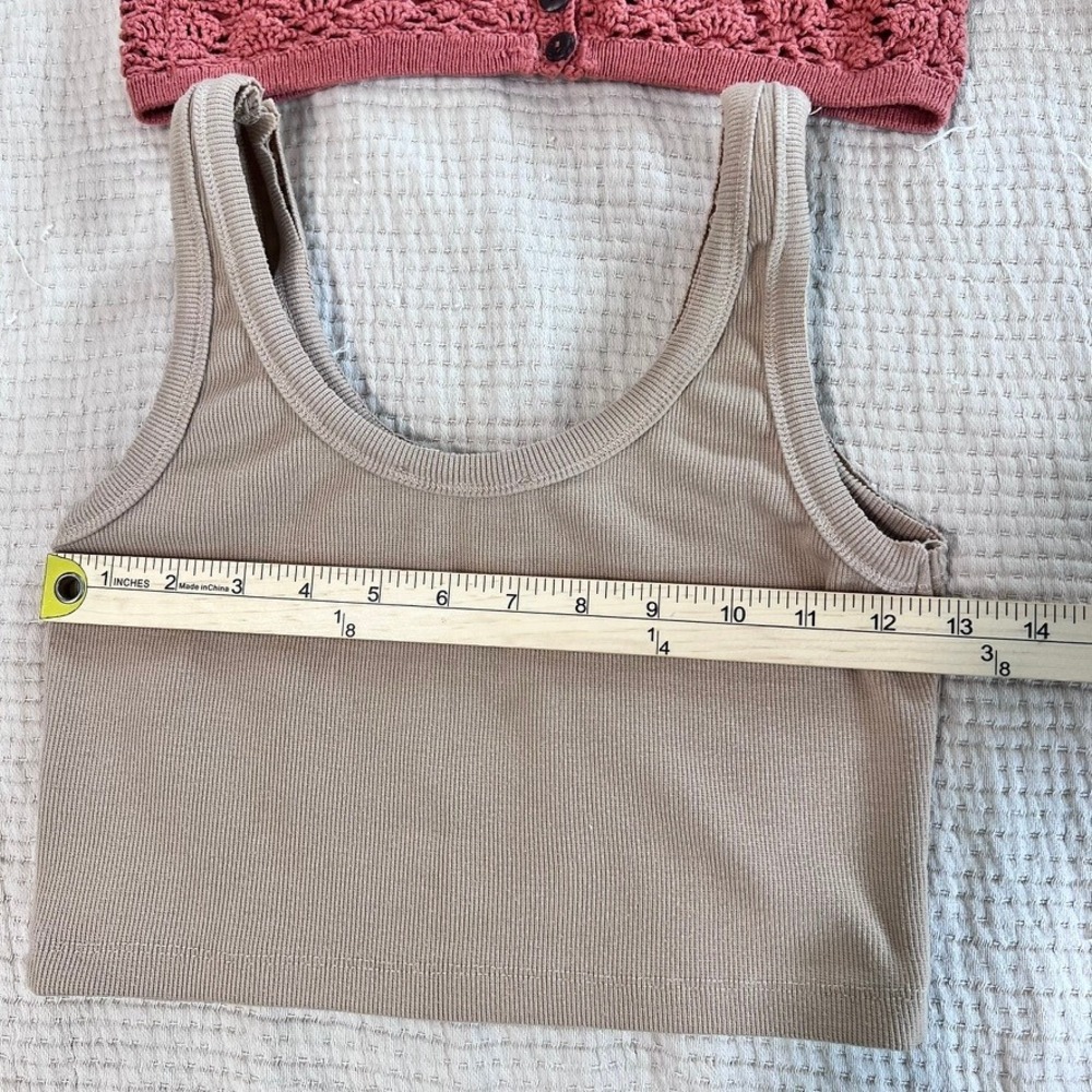 Crochet Cami Ribbed Crop Tank Top Bundle of 2 Womens M Rose Tan Beach Festival - Picture 7 of 13